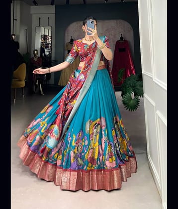 THE PRIVATE LABLE Green Tussar Silk Flared Ready To Wear Lehenga