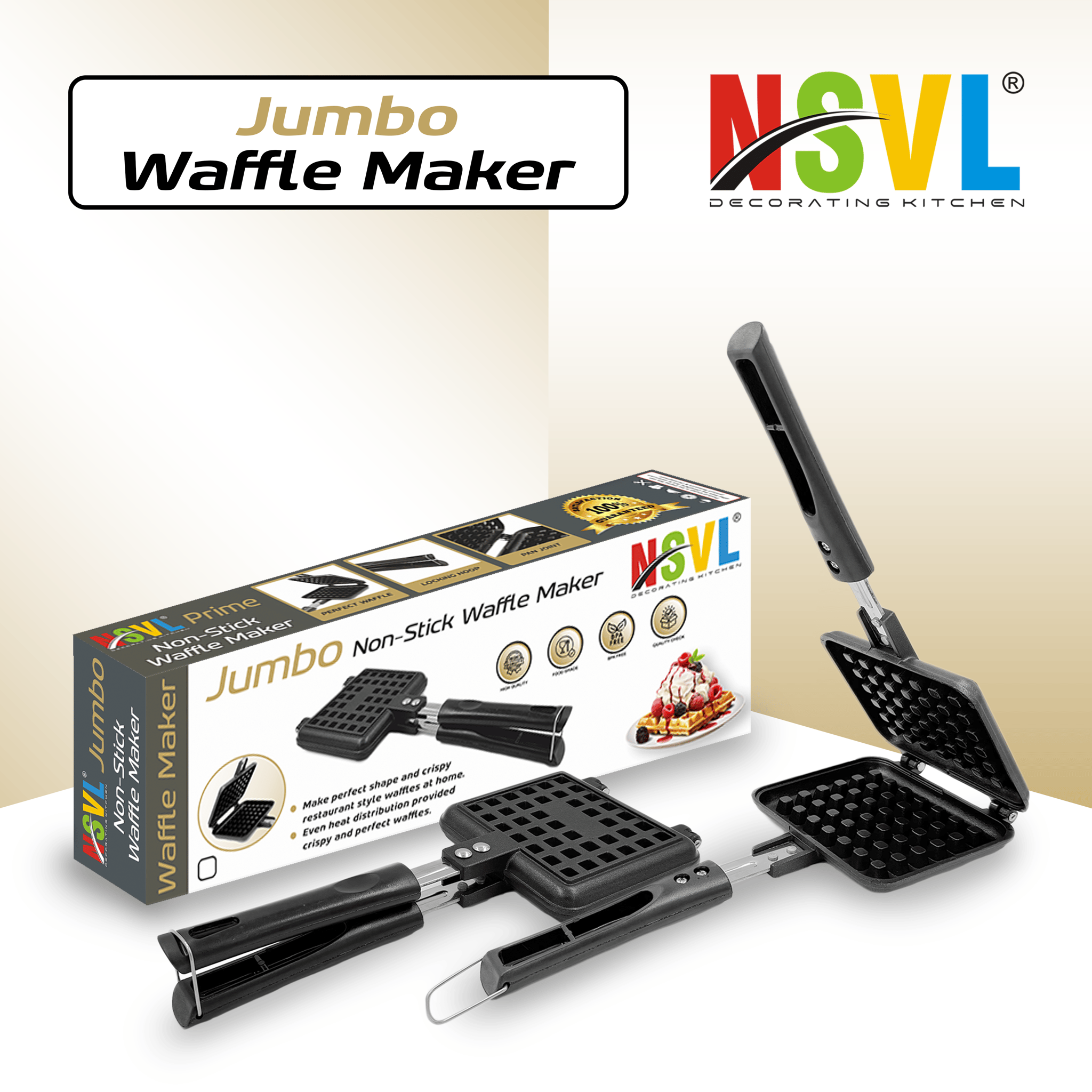 NSVL Die Cast Aluminium Non Stick Waffle Maker | Waffle Pan Cake Maker Machine |Gas Base | 3 Layer Coating | Scratch Proof