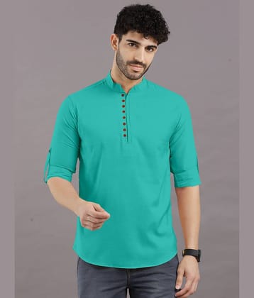 VTEXX Cotton Blend Plain Shirt Style Kurta For Men ( Teal )