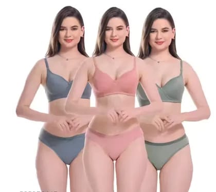 TheLingerieDoctor - Bra & Panty Set - Solid Multicolor Lingerie Set - (Pack Of 3) TheLingerieDoctor - Bra & Panty Set - Solid Multicolor Lingerie Set - (Pack Of 3)