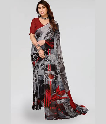 ANAND SAREES Georgette Printed Saree With Unstitched Blouse Piece ( Black )