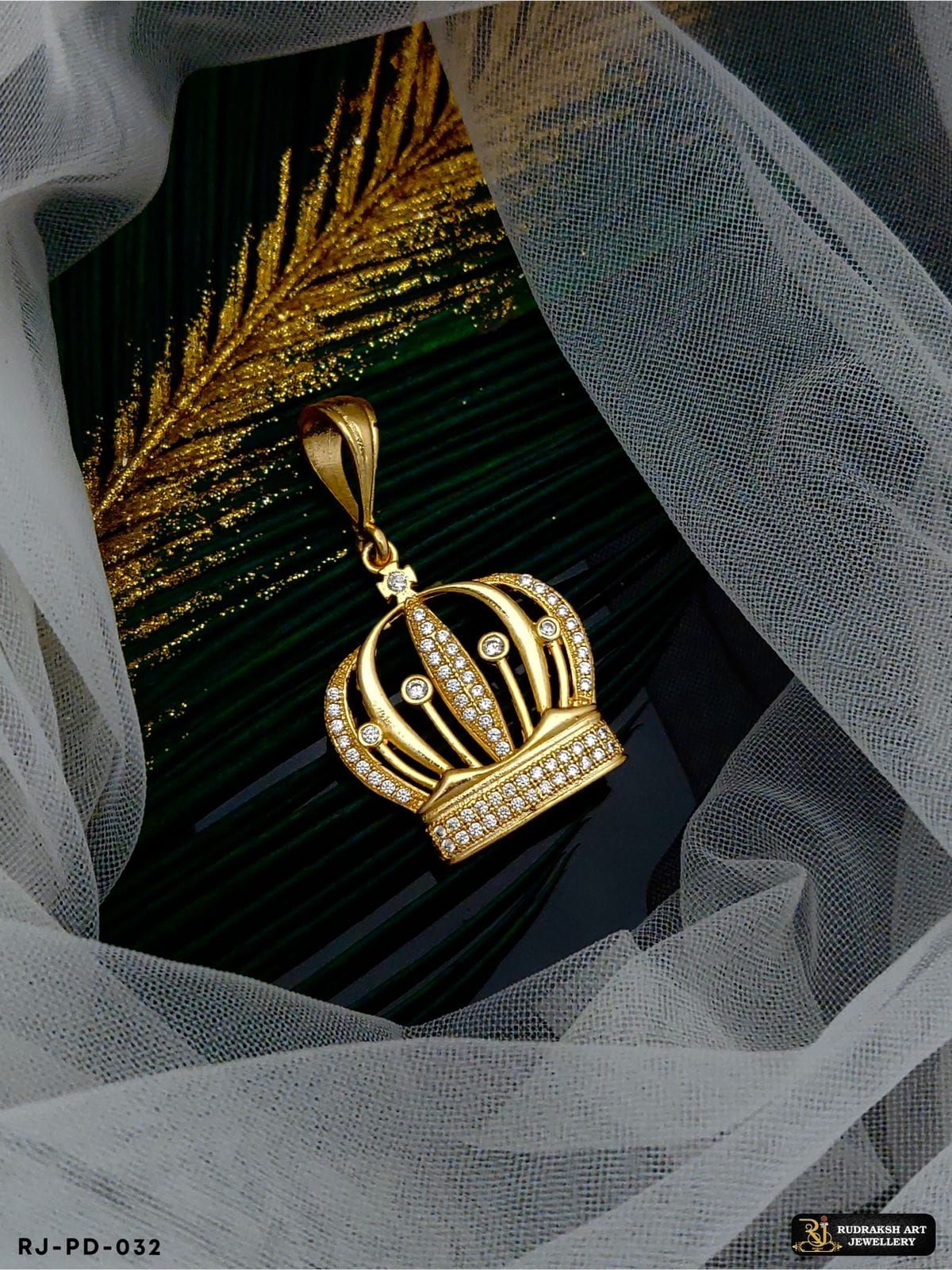 Superior Diamond Victoria Crown Pendant for Men PD-032-Gold Plated