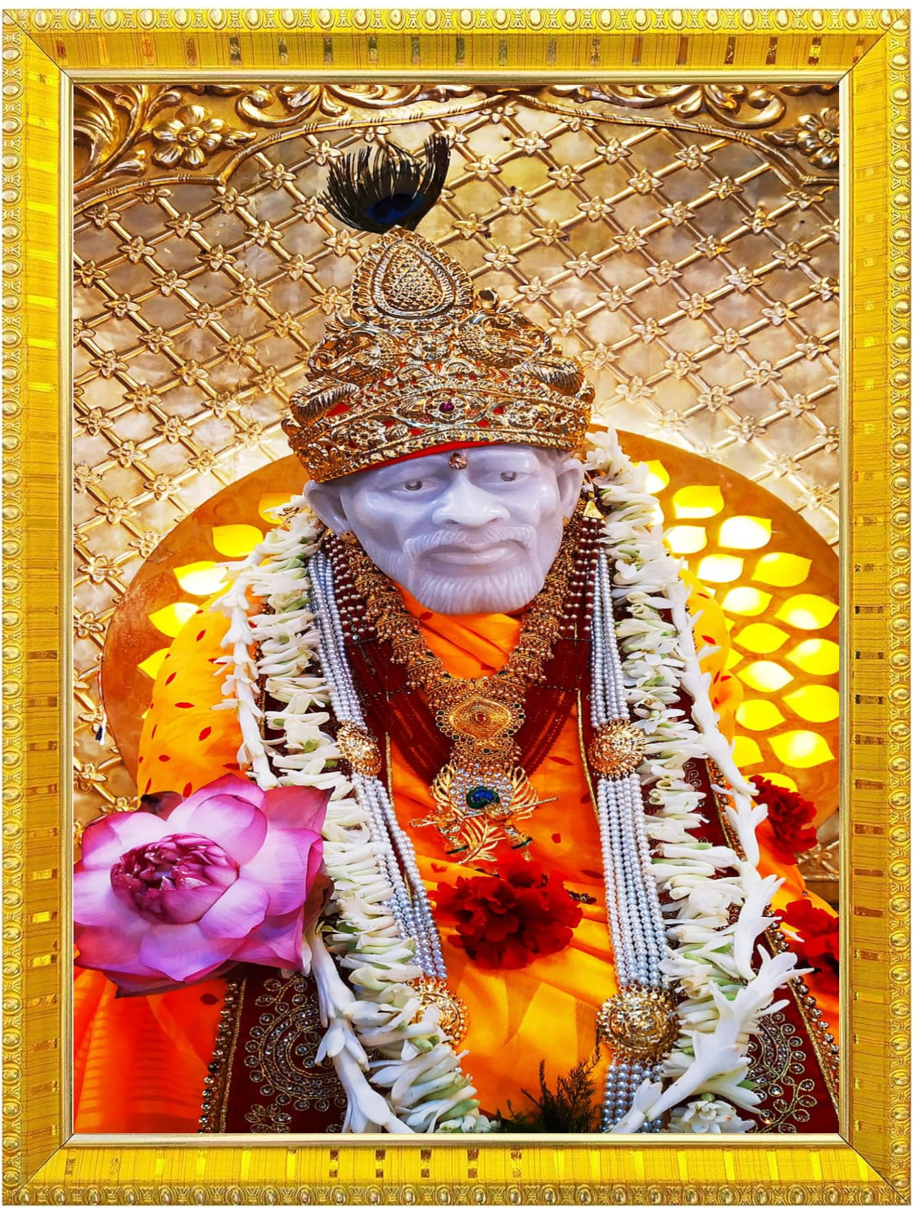NOKKES Sai Baba Shirdi sai baba photo frame Golden 5X7 Inch Photo Frame_AQW15