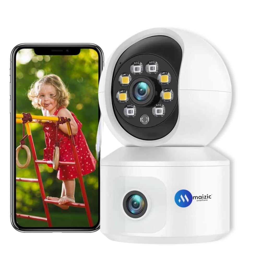 Renewed Maizic Smarthome 4G SIM Dual Lens Indoor CCTV Camera | Dual Screen View, Color Night Vision, 2-Way Talk, AI Motion Detection, 128GB SD Support