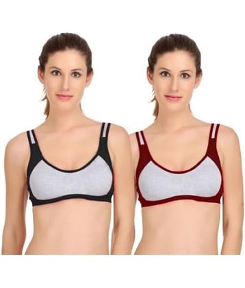 Kiran Enterprises Multicolor Cotton Non Padded Women's Sports Bra ( Pack of 2 )