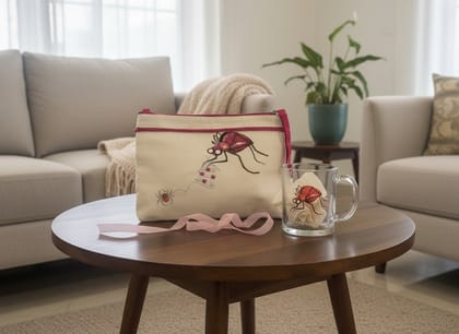 Ivvory Spider Theme Gift Set (2-Piece Combo) | Printed Glass Coffee Mug & Hand Embroidered Utility Pouch (25x18cm) | Gifting & Organizers