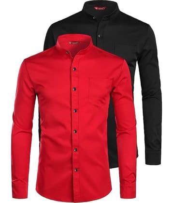 Yugnik Cotton Blend Slim Fit Full Sleeves Men's Formal Shirt - Red ( Pack of 2 )