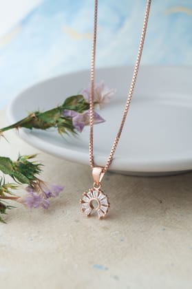 Channel Sparkle Circle Rose Gold Plated Sparkle Sterling Silver Pendant-With Chain / Rose