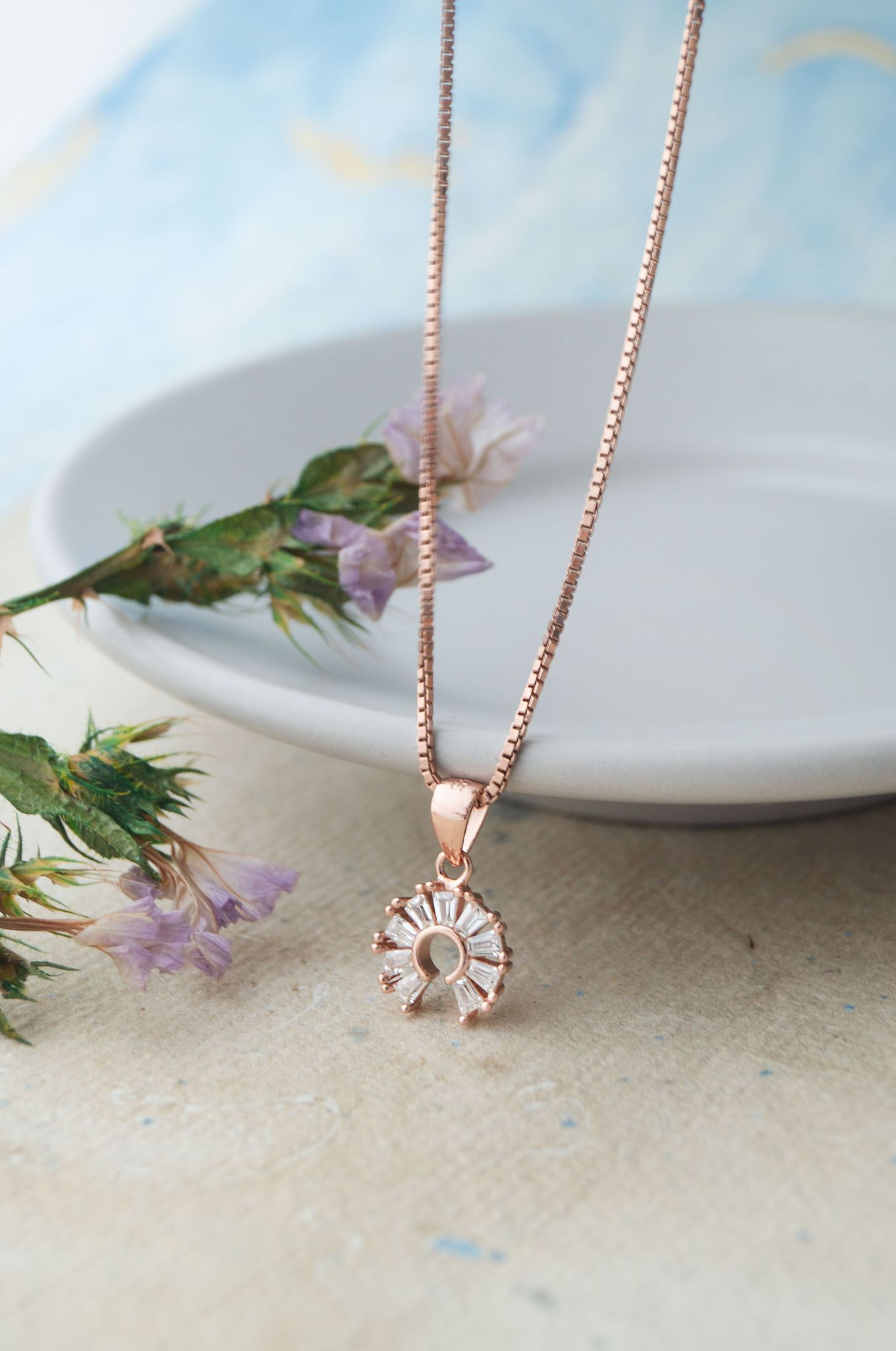 Channel Sparkle Circle Rose Gold Plated Sparkle Sterling Silver Pendant-With Chain / Rose