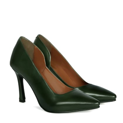 Pointed Toe Ladies formal Green Genuine Leather Sleek Stiletto Pencil Heel By Brune & Bareskin-36/3