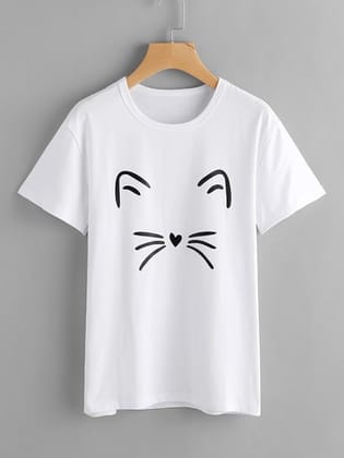 Funny Cat Face Printed Cool White T shirt