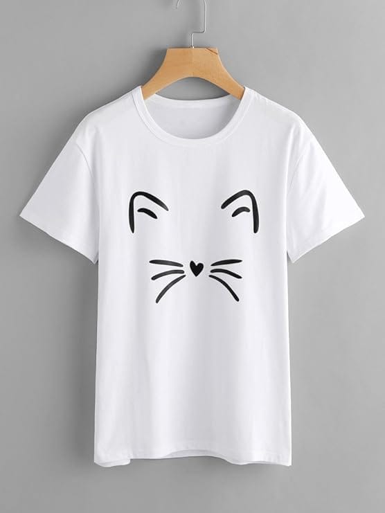 Funny Cat Face Printed Cool White T shirt