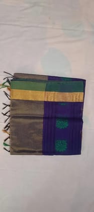 Elegant Blue, Green, and Gold Saree