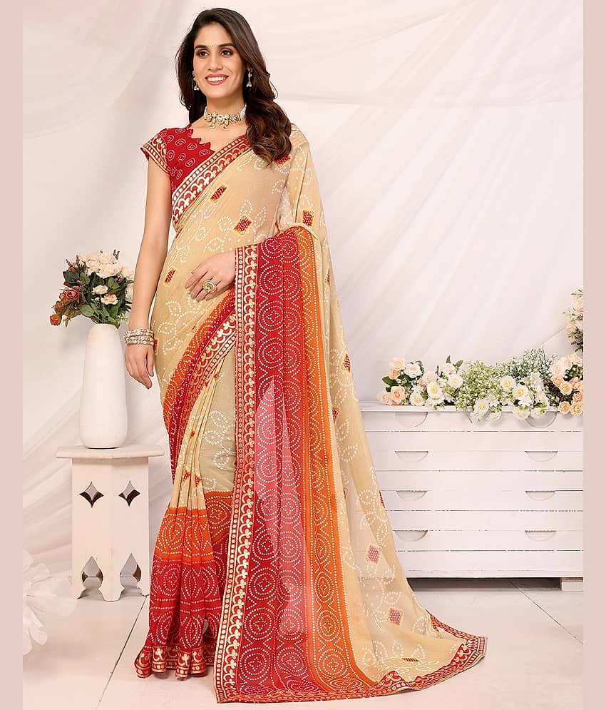 Yashika Georgette Printed Bandhani Sarees With Unstitched Blouse Piece ( Red )