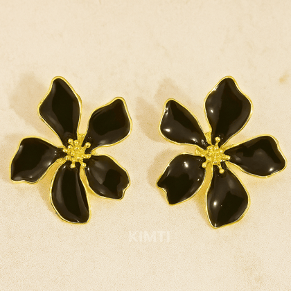 Bloom in Midnight Black Korean  Earrings