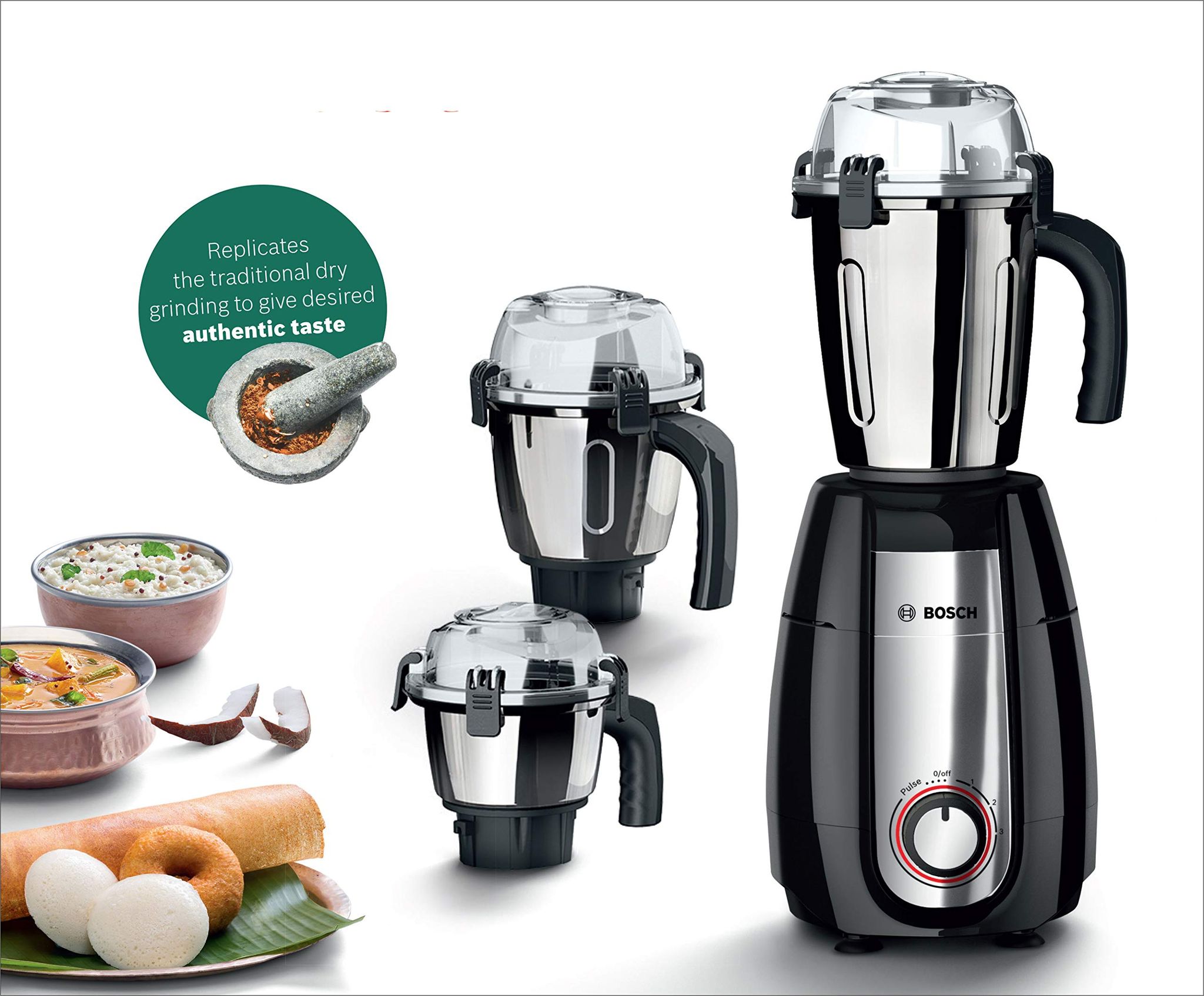 Bosch TrueMixx Pro Mixer Grinder MGM6632MIN, 750W 3 Jars (Black) Bosch TrueMixx Pro Mixer Grinder MGM6632MIN, 750W 3 Jars (Black) - Black / Standard