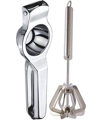 JISUN - Silver Stainless Steel Lemon Squeezer & Mathani ( Set of 2 )