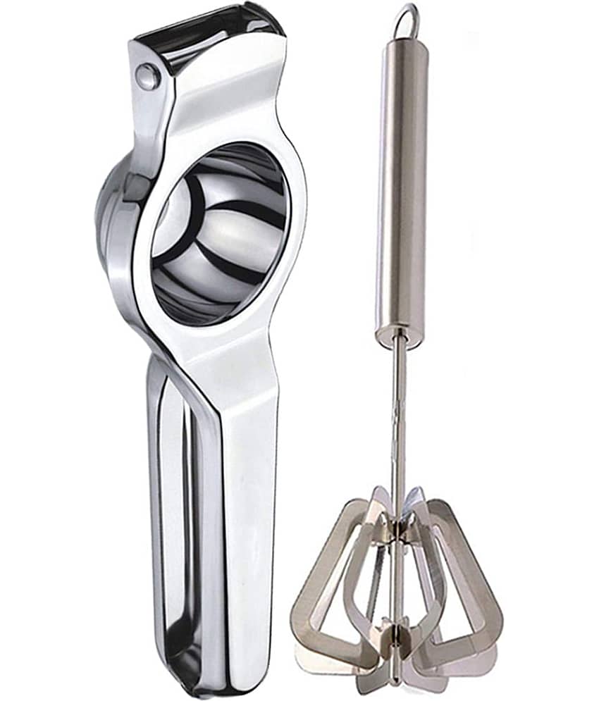 JISUN - Silver Stainless Steel Lemon Squeezer & Mathani ( Set of 2 )