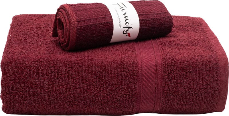 Furnofy Cotton 450 GSM Bath, Hand Towel Set Maroon (Pack Of 2)