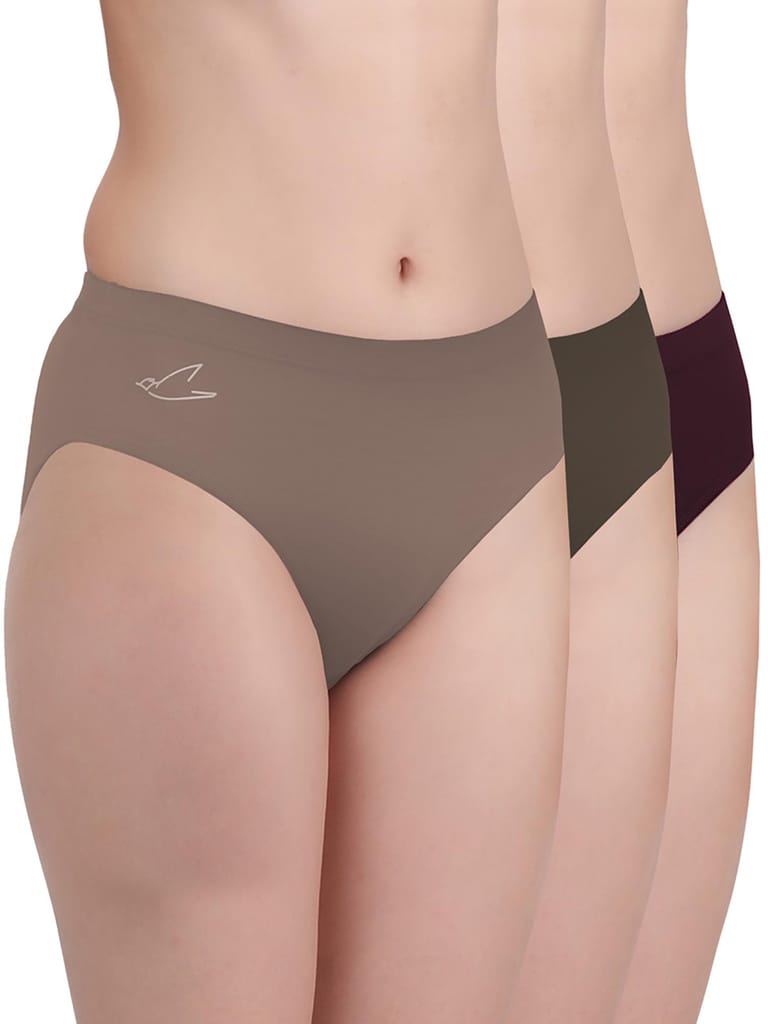 Freecultr Women’s Micromodal Mid-Rise Hipster | Super Soft & Breathable Fabric | Medium Rear Coverage | Comfortable Stretch Elastic | Pack of 3  |Color - Port Wine,Clay,Coffee