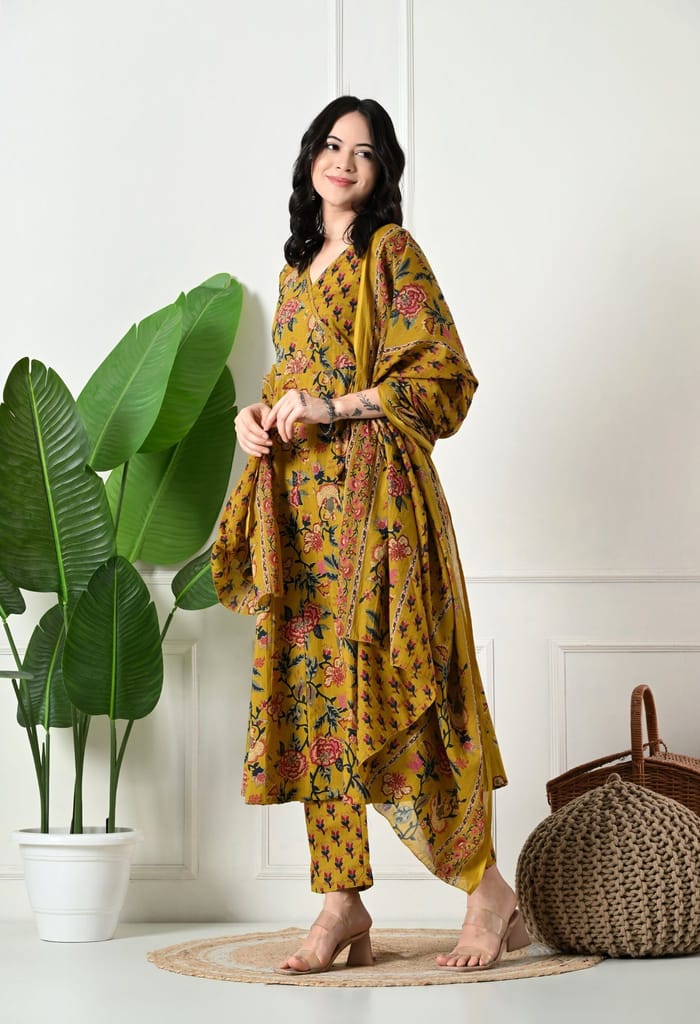 Angrakha Style Anarkali 12-Kali Kurta Set with Dupatta | Handcrafted with Elegant Badla Work