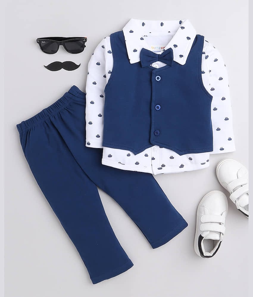 BUMZEE Pack of 1 Boys Cotton Shirt & Pants Set ( Navy Blue )