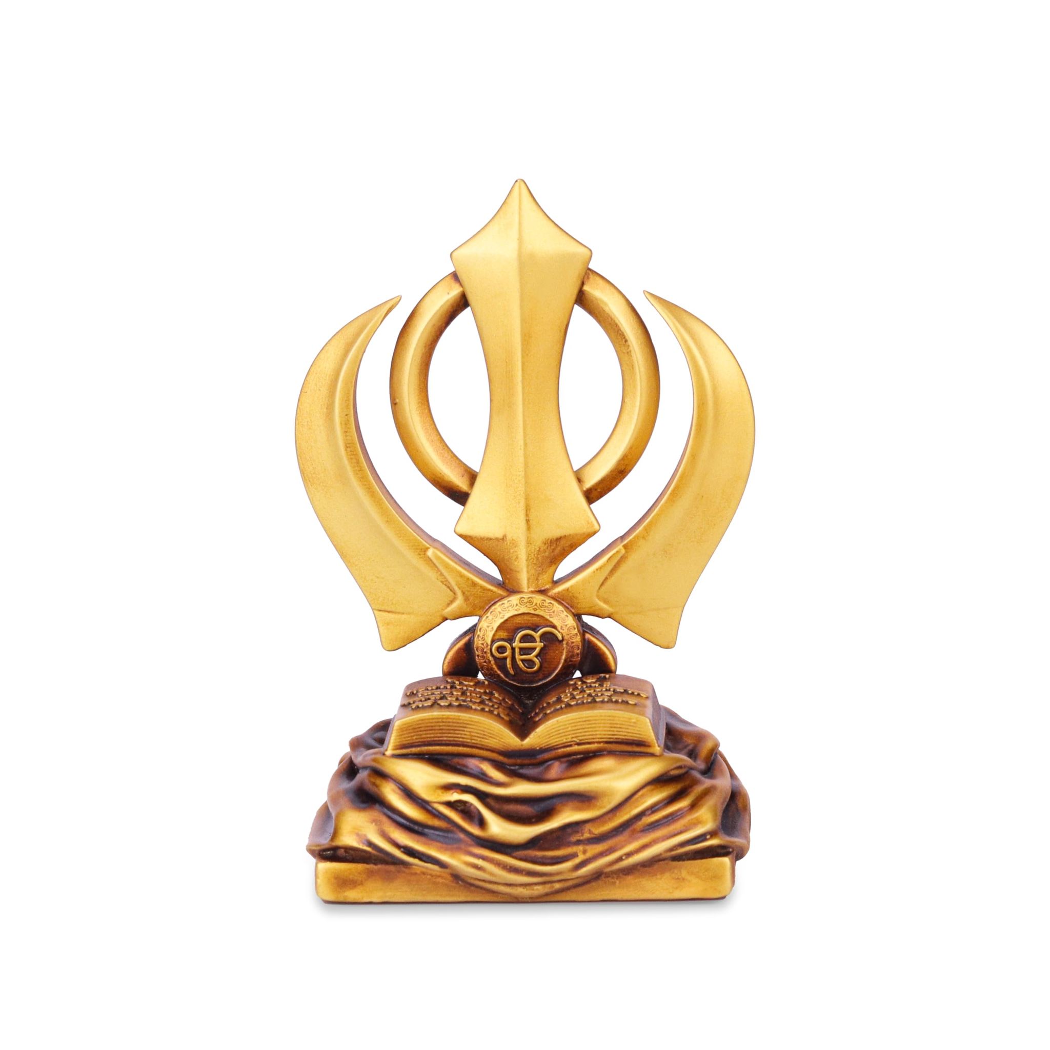 Artarium Khanda Sahib Idol Sikh Religious Symbol Sikh Khanda Statue for Car Dashboard Idol for Pooja Office Table Showpiece Gifts Items (Khanda Sahib Antique 4 Inch)