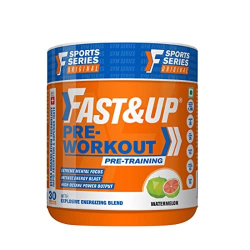 Fast&Up Pre-Workout Supplement (30 Servings, Watermelon Flavour) | Pre Workout Supplement For Men & Women with B-Alanine, Creatine, Taurine For Performance & Energy Boost