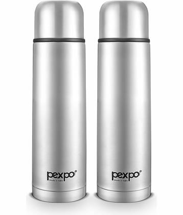 Pexpo 350ml 24 Hrs Hot and Cold Flask, Flamingo Vacuum insulated Bottle (Pack of 2, Silver)