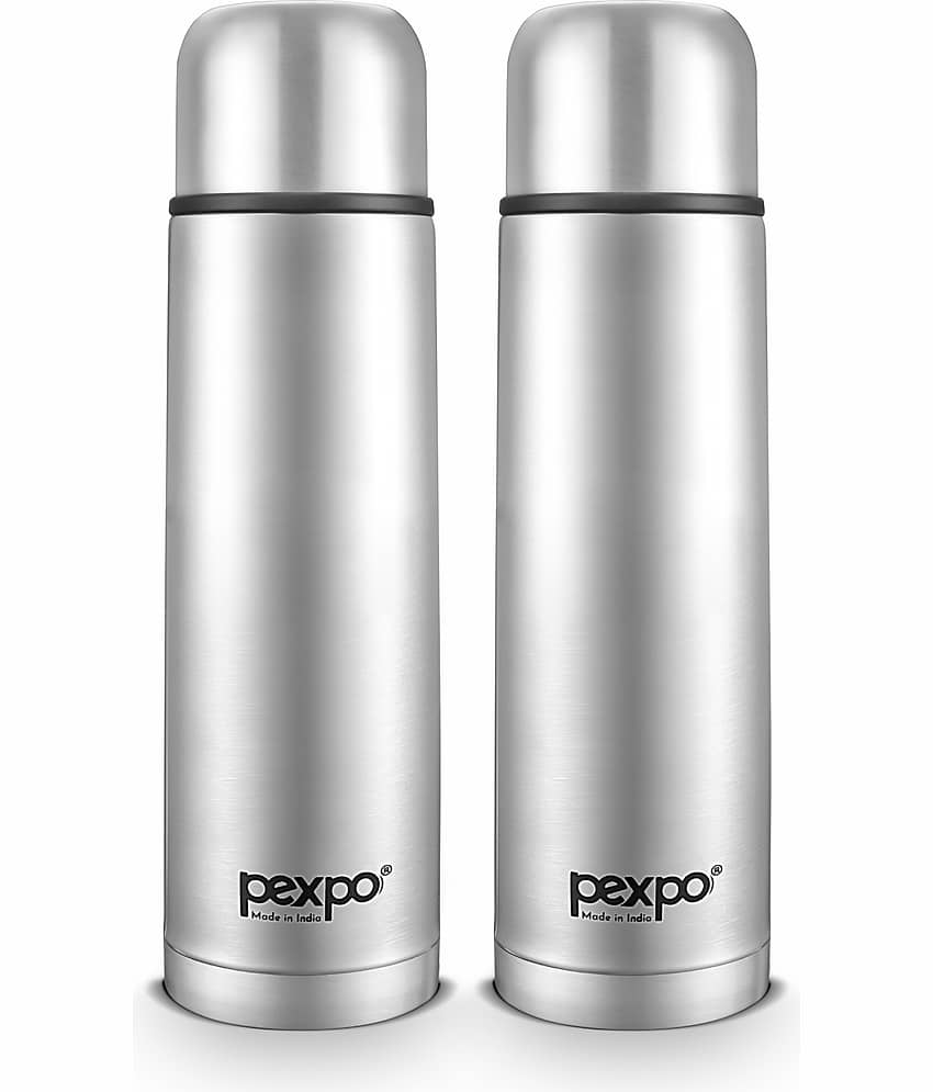 Pexpo 350ml 24 Hrs Hot and Cold Flask, Flamingo Vacuum insulated Bottle (Pack of 2, Silver)