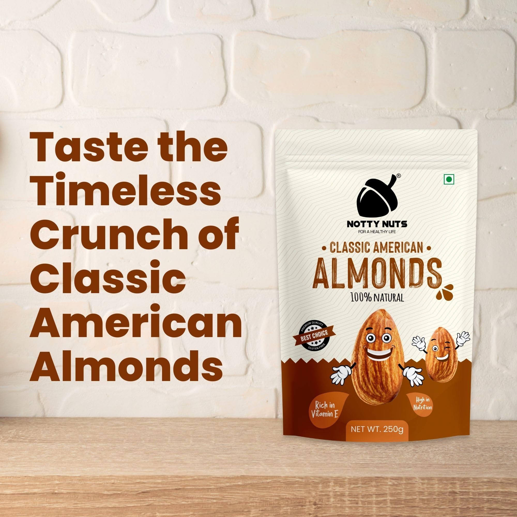 NOTTY NUTS Whole California Almonds | California Badam | Californian Almonds | Healthy and Tasty Dry Fruit | Natural Nut/Snacks Jar | Raw Almonds |-250 GMS