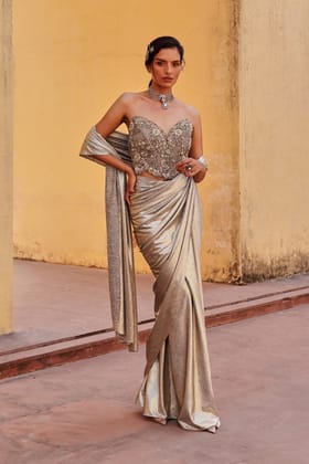 Alice Chantelle draped metallic saree-XL