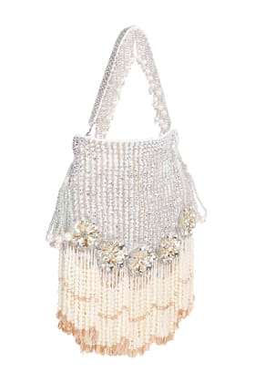 White Suede Embroidered Potli