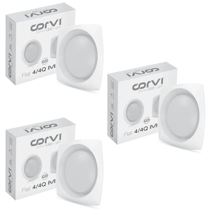 CORVI LED Flat 4Q Square 6W Ceiling Panel Light | Slim, Compact, Dimmable & Driverless | Warm White 3000K | Backlit for Maximum Output | Ideal for False Ceilings & Home Lighting (Pack of 3)