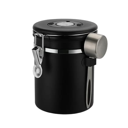 The Bean Co Roasters Stainless Steel Coffee Canister | 1.75 Litre Capacity | With Stainless Steel Scoop (Black)