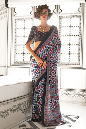 Multicolor Satin Crepe Saree