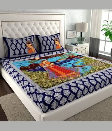 ABHACLOTHO Cotton 1 Double Bedsheet with 2 Pillow Covers ( Blue )