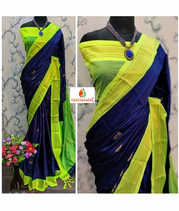 Mysstre Cotton Silk Woven Saree With Unstitched Blouse Piece ( Navy Blue )
