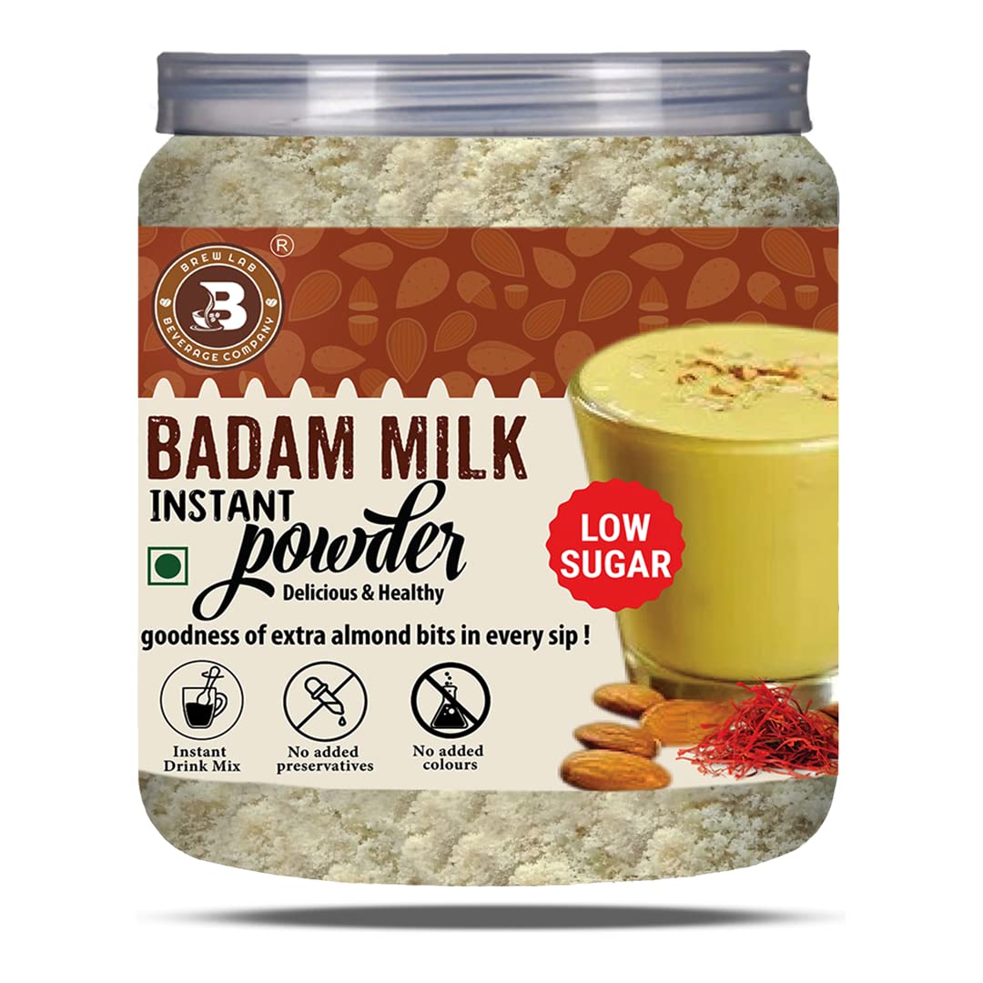 Brew Lab Instant Low Sugar Almond Drink Mix with Real Pieces of Badam | Low Sugar Almond Milk 500g