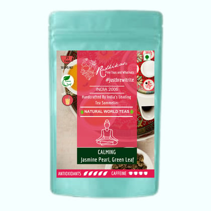 CALMING Jasmine Pearl Green Leaf - A Captivating Calming Green Leaf Infusion (50 gm - Makes 25 Cups of Tea) by M/S RADHIKAS FINE TEAS AND WHATNOTS