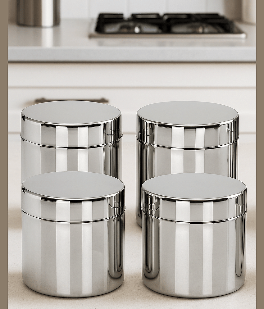 Visaxmi Stainless Steel Silver Multi-Purpose Container ( Set of 4 )