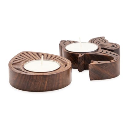 Eyaas Handcrafted Block Carved Wooden T-light Holder Set of Two  Elegant Seesham Wood Decor Gift
