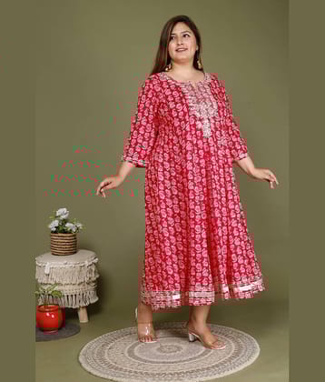 Swasti Cotton Blend Printed Anarkali Women's Kurti - Pink ( Pack of 1 )