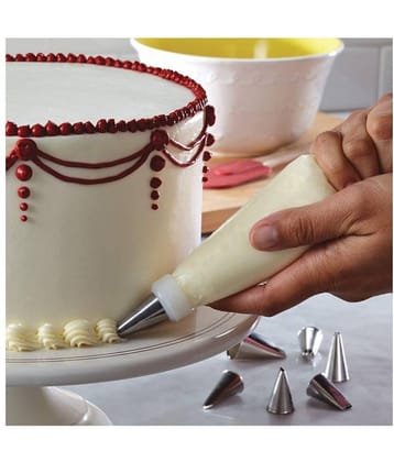 dbsfive Cake Decorating Set Frosting Icing Piping Bag Tips With Reusable and Washable Steel Nozzles - (12 Pcs)