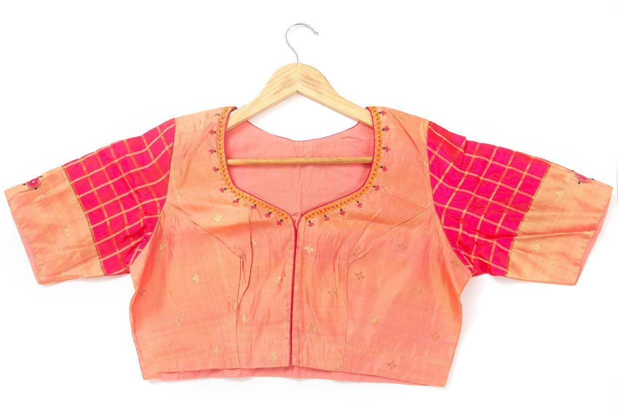 Peach And Pink Silkcotton Readymade Blouse PV BL 153-42