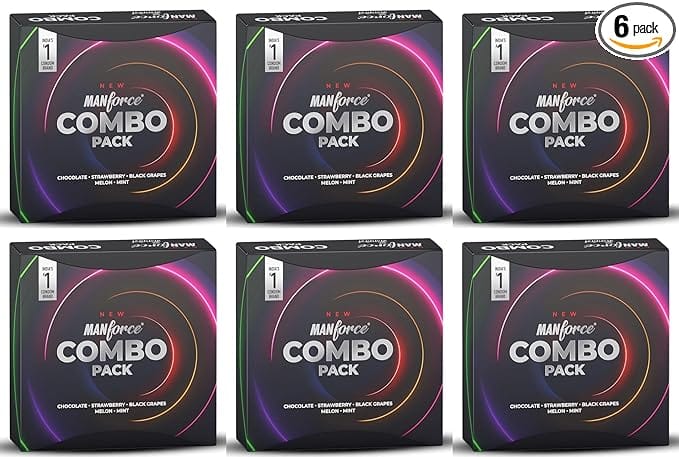 Manforce Combo Lubricated Dotted Condom | Chocolate Strawberry Black Grapes Melon & Mint | 20 Sheets x Pack of 6