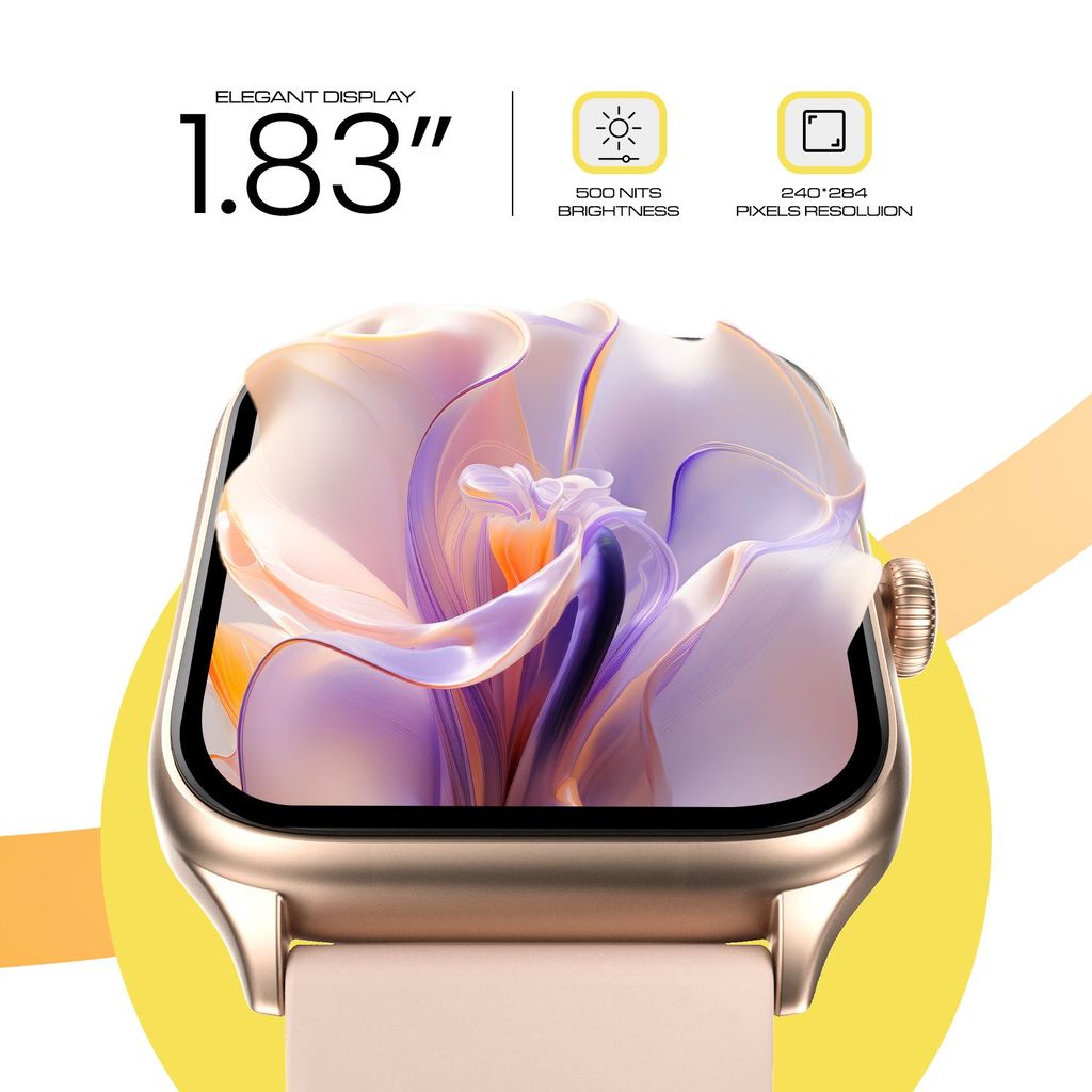 CELLECOR M1 Stew 1.83 IPS Display Smart Watch, Bluetooth Calling, Unlimited Watch Faces, 100+ Sports Modes, Health Suite, Voice Assistance (Gold-Pink)