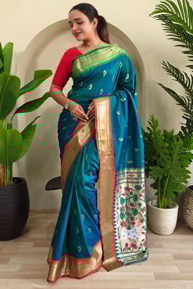 Boston Blue Paithani Silk Saree