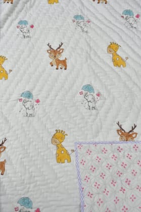 Bambi n Giraffe Reversible Handblock Baby Quilt Bambi n Giraffe Reversible Handblock Baby Quilt