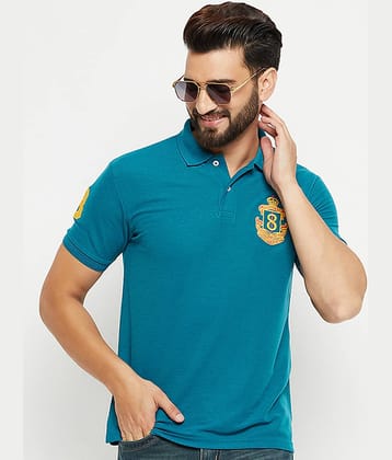 GET GOLF Pack of 1 Cotton Blend Regular Fit Solid Half Sleeves Men's Polo T Shirt ( Teal Blue )